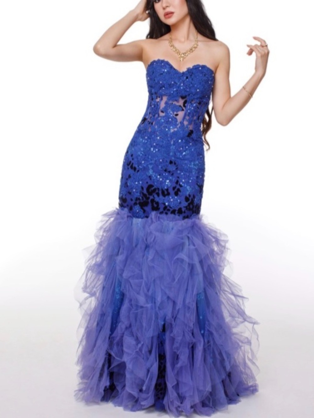 Jovani Strapless Corset Sequin Tulle Mermaid Gown
